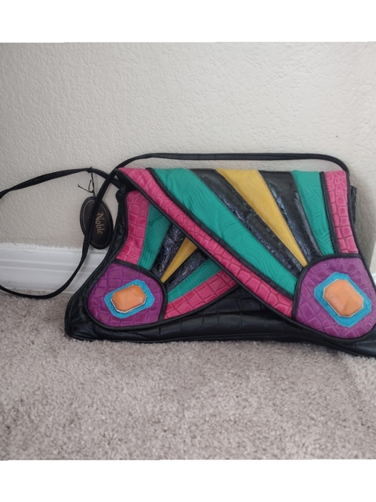 Noble Handbags - 1980s Noble Handbags Inc Colorful Geometric Leather Crossbody Bag - Multicolor